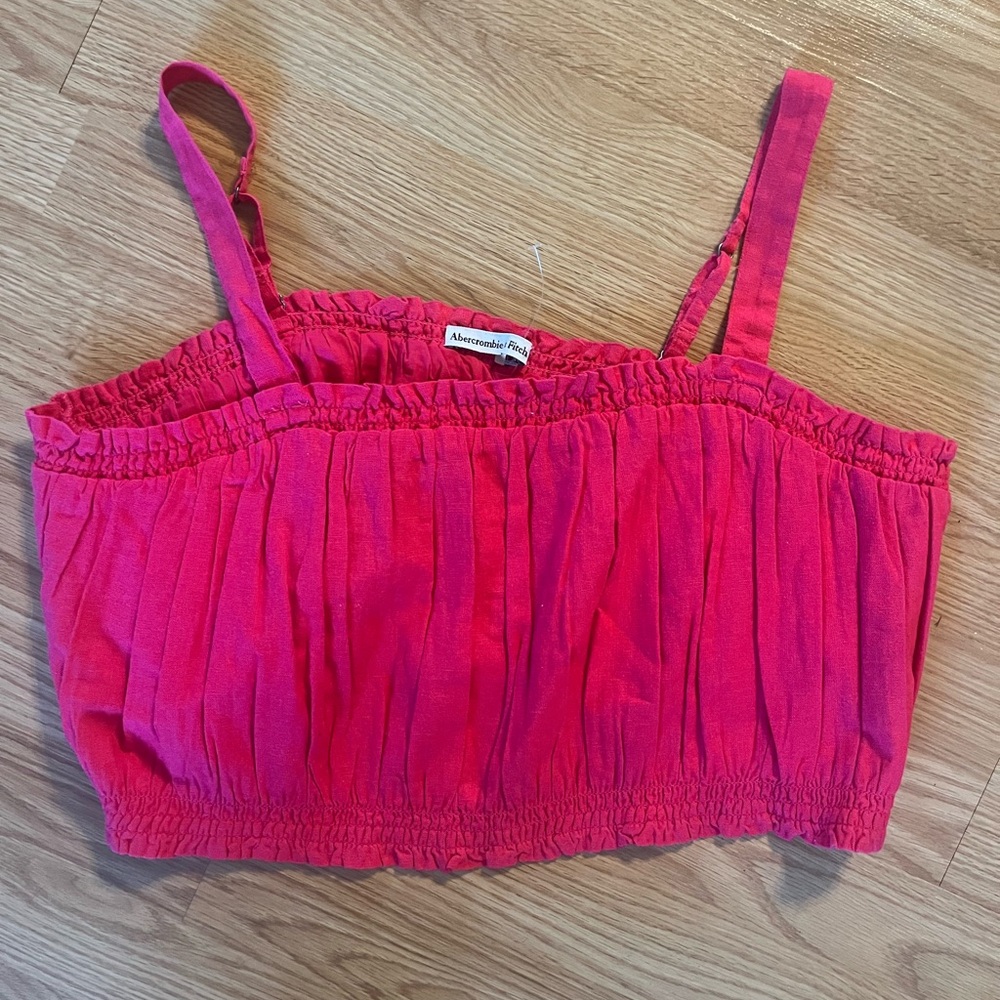 Abercrombie & Fitch A&F‎ Linen Blend Ruched Crop Tank Top Pink Sleeveless XXXL